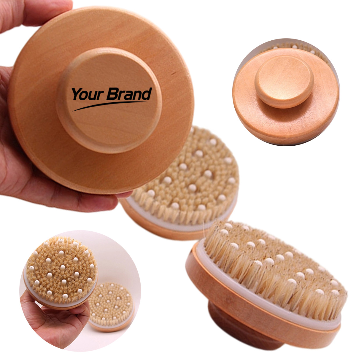 Natural Boar Bristle Wood Massage Bath Brush