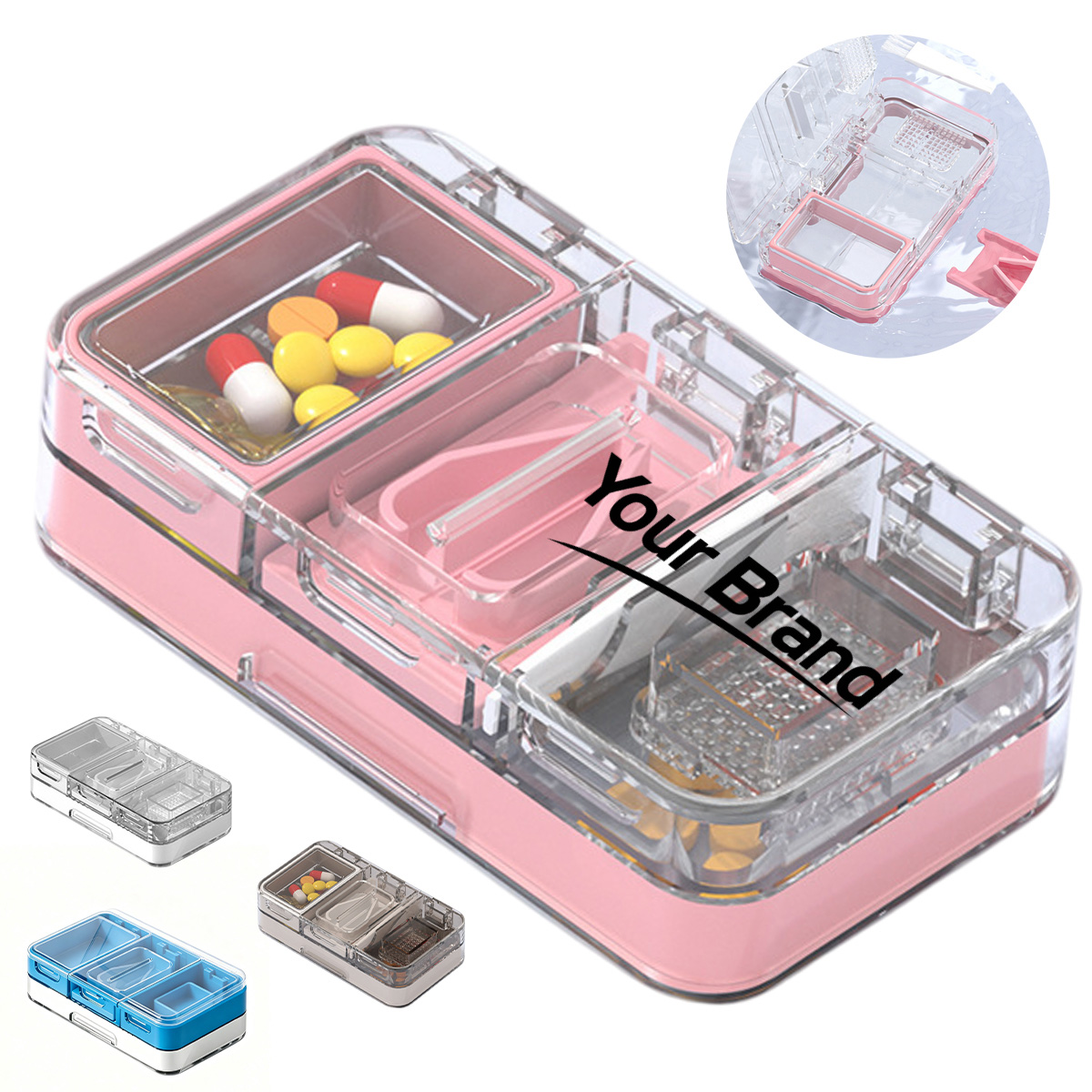Portable 3 in 1 Pill Splitter Grinder and Organizer