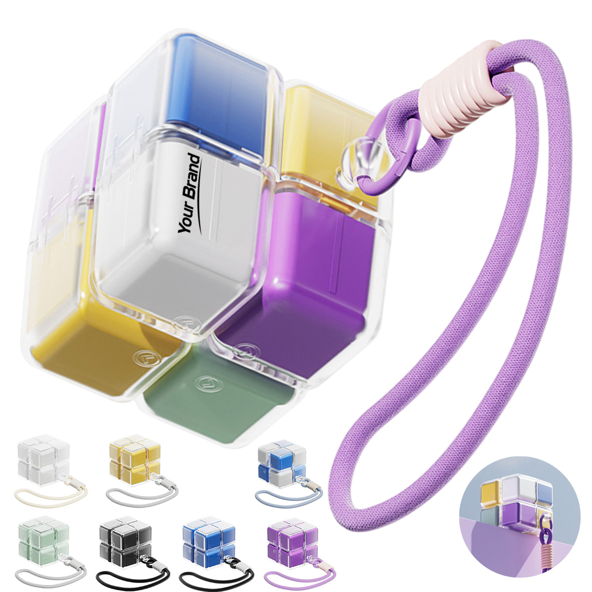 Portable Cube Lanyard Weekly Pill Box