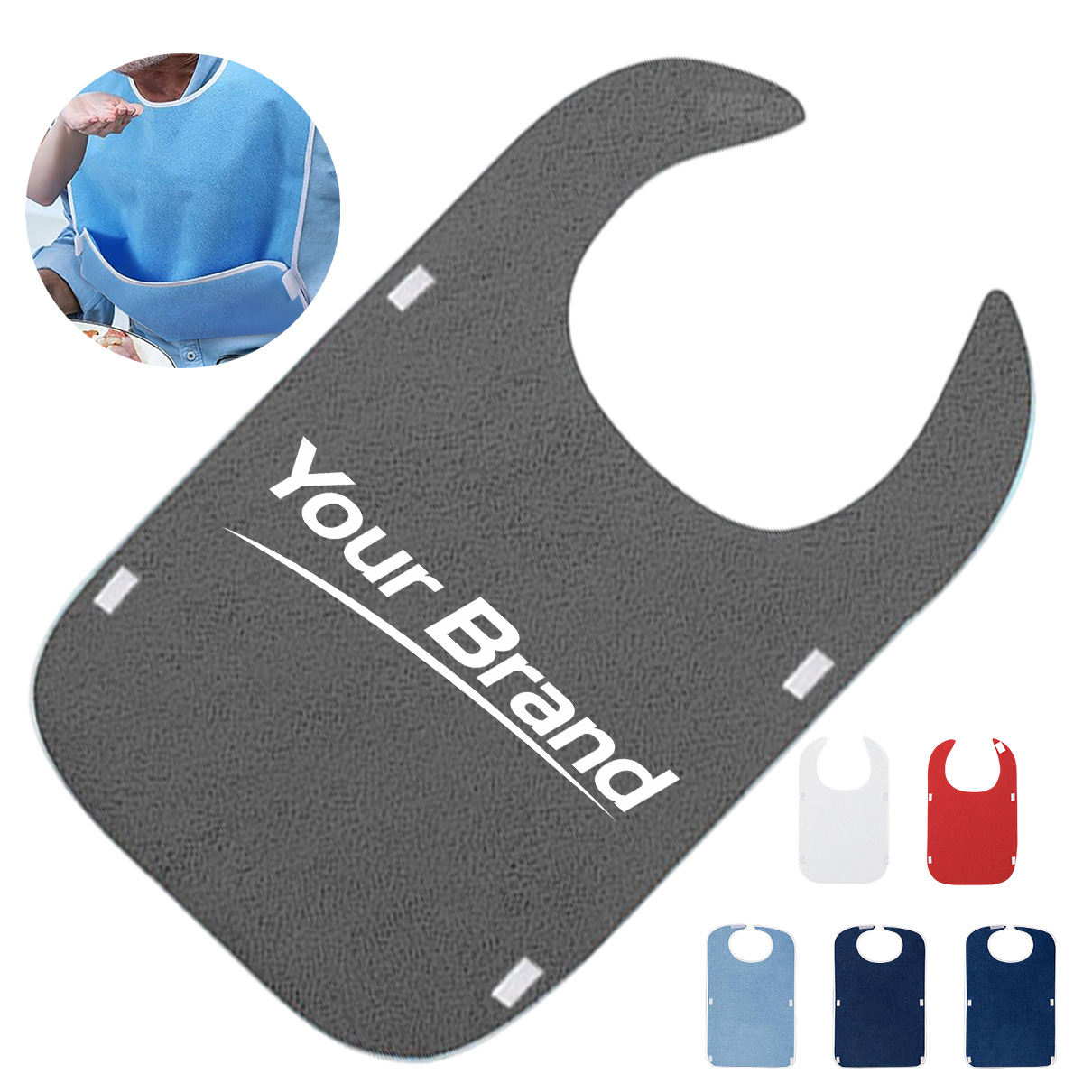 Adjustable Waterproof Terry Cloth Adult Bib with Pocket