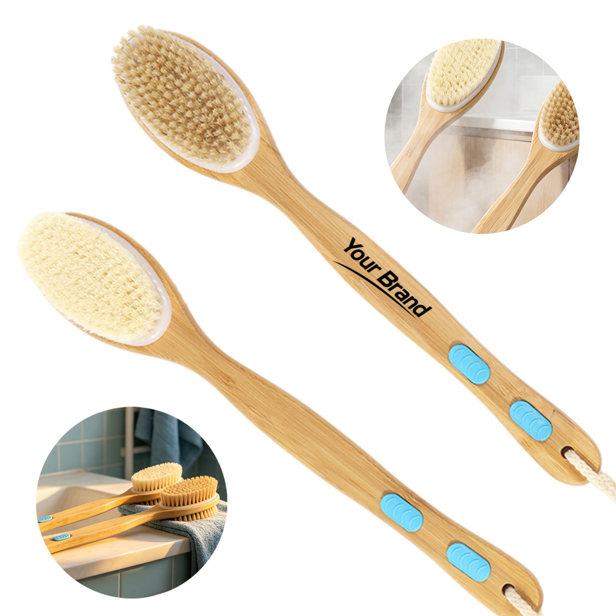 Natural Boar Bristle Wood Long Handle Bath Brush