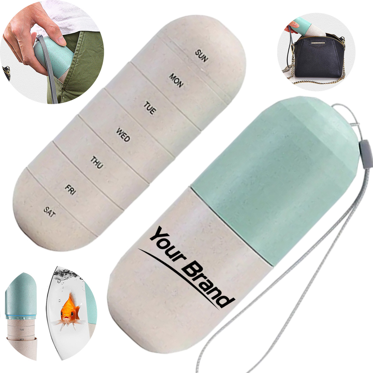 Portable 8 Compartment Capsule Pill Organizer