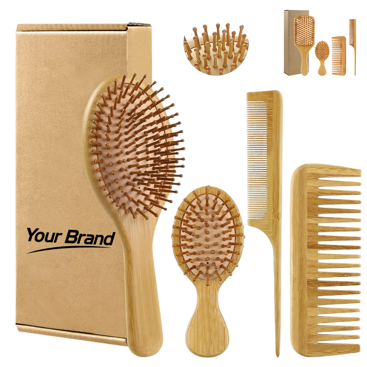 4 Pcs Wooden Hair Brush Styling Set