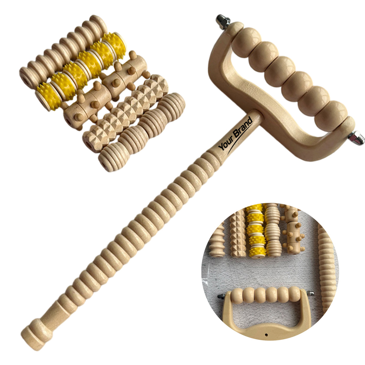 Wood Manual Massage Roller and Stick Set