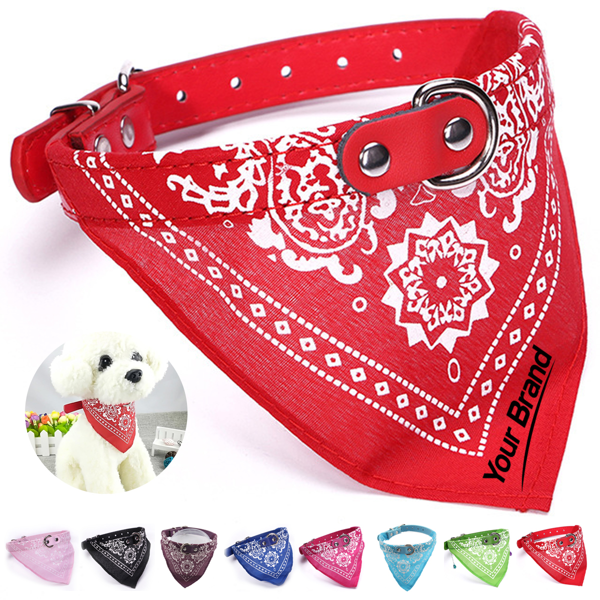 Adjustable PU Leather Pet Bandana Collar
