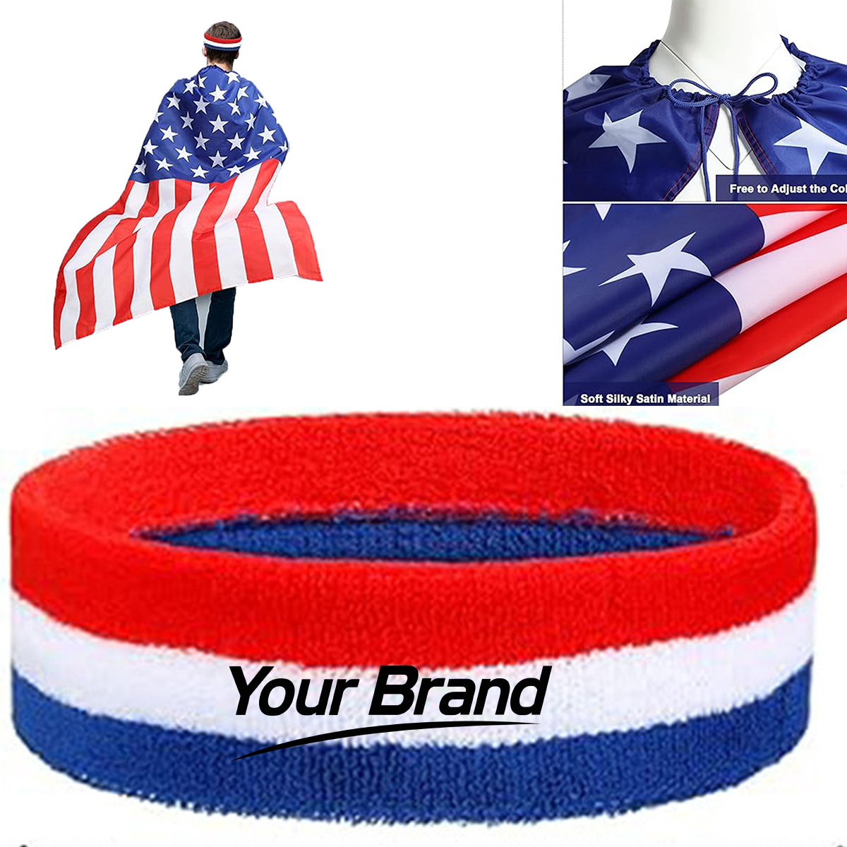 USA Flag Patriotic Hero Cape with Headband and Sunglasses