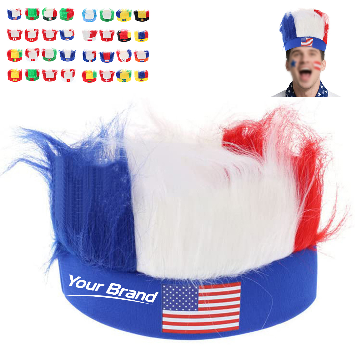 National Flag Theme Soccer Fan Wig and Headwear